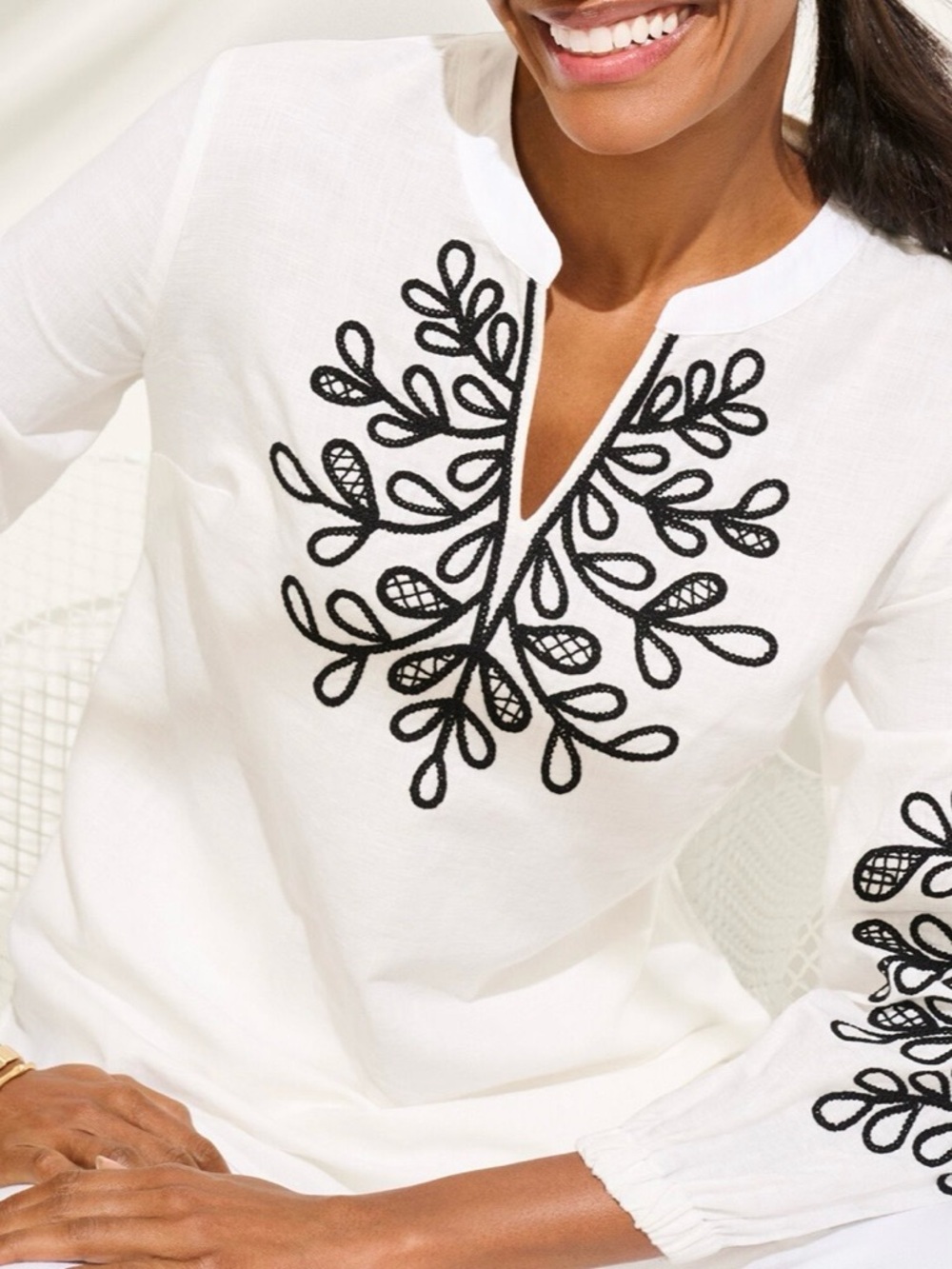 Talbots Black and White Embroidered Linen Cotton Tunic Size 3X - Picture 10 of 10